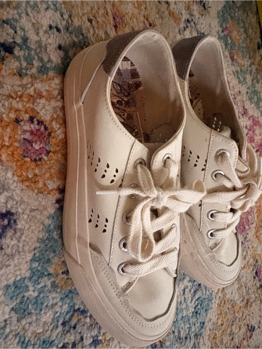 Women’s Cream Lace-Up Perforated Platform Sneakers